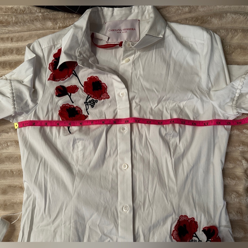 New Carolina Herrera Embroidered Midi Shirt Dress Size 8 - Picture 5 of 10